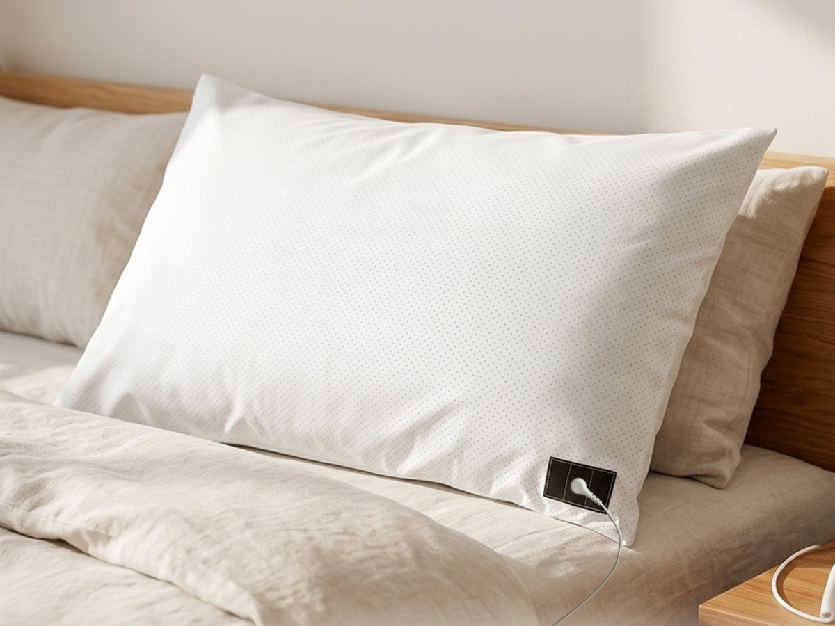 Conductive PU leather grounding pillowcase on a bed